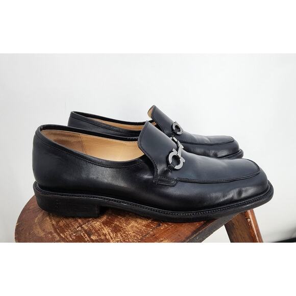 Salvatore Ferragamo Studio Loafers Black Made In Italy Size 8 extra-wide width - Picture 1 of 8
